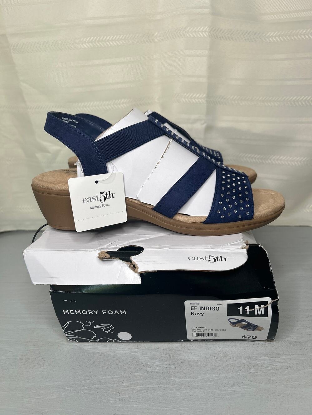 NWT East 5th Womens 11 M Navy Blue Studded Slingback Platform Sandal Shoes